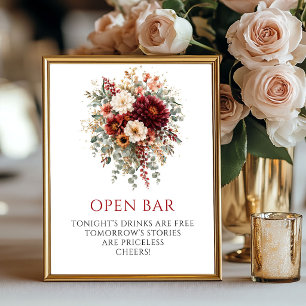 Klassisches burgunderrotes Herbst-Blumen-Open-Bar- Poster