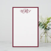 Klassisches Burgunderrotes Monogramm Briefpapier (Stehend Vorderseite)
