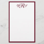 Klassisches Burgunderrotes Monogramm Briefpapier (Vorderseite)