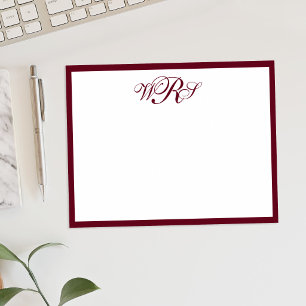 Klassisches Burgunderrotes Monogramm Mitteilungskarte