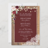 Klassisches Burgundy Blush Wood Lace Script Weddin Einladung (Vorderseite)