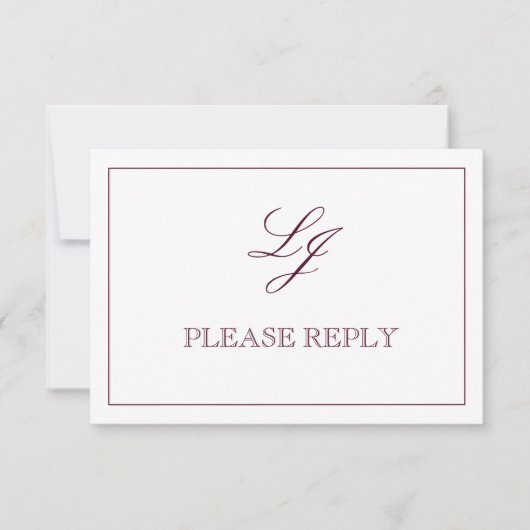 Klassisches Burgundy Calligrafy Monogram No Meal RSVP Karte (Vorderseite)