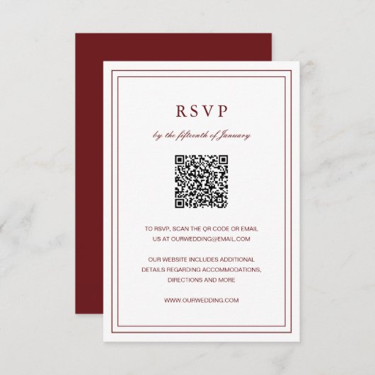 Klassisches Burgundy Elegante Hochzeit RSVP Karte (Vorne/Hinten)