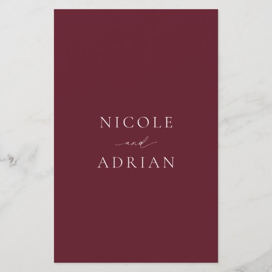 Klassisches Burgundy elegantes Menü für Hochzeiten (Hinten)