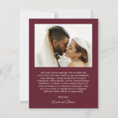 Klassisches Burgundy Foto Elegante Hochzeit Dankeskarte (Rückseite)