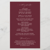 Klassisches Burgundy-Hochzeitsprogramm (Rückseite)
