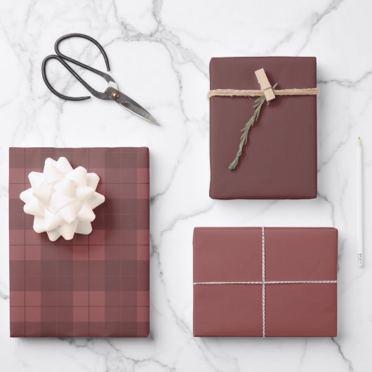 Klassisches Burgundy-Kariertes Muster mit Matching Geschenkpapier Set (Vorderseite)