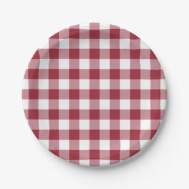 Klassisches Burgundy White Gingham Kariertes Muste Pappteller