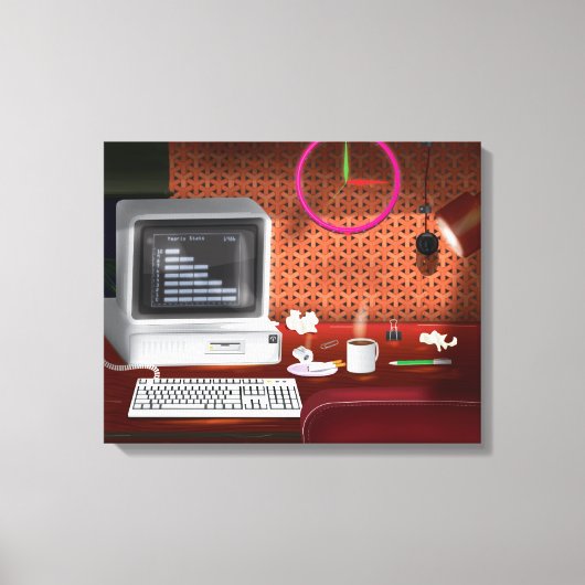 Klassisches Büro mit Computer in den 80er Jahren Leinwanddruck (Vorderseite)