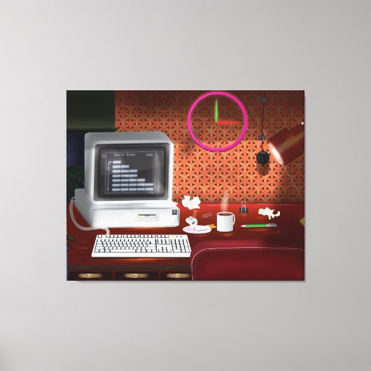 Klassisches Büro mit Computer in den 80er Jahren Leinwanddruck (Vorderseite)