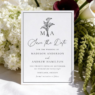 Klassisches Calla-Lilien-Monogramm-Hochzeit Save The Date