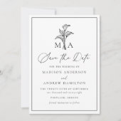 Klassisches Calla-Lilien-Monogramm-Hochzeit Save The Date (Vorderseite)