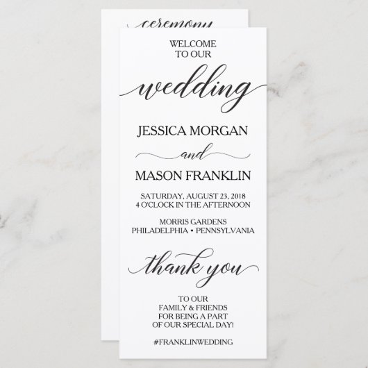 Klassisches Calligrafy Script-Hochzeitsprogramm Programm (Vorne/Hinten)