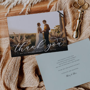 Klassisches Calligrafy Script-Hochzeitsskript-Foto Dankeskarte
