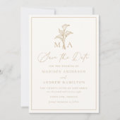 Klassisches Champagner-Calla-Lily-Monogramm-Hochze Save The Date (Vorderseite)