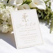 Klassisches Champagner-Calla-Lily-Monogramm-Hochze Save The Date