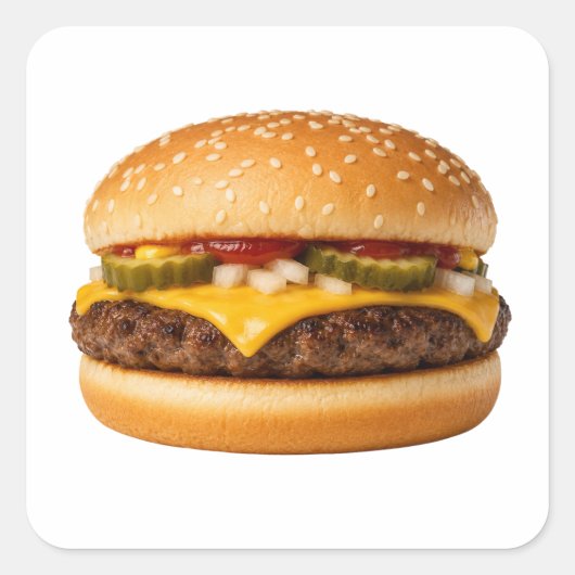 Klassisches Cheeseburger-Essen-Bild Quadratischer Aufkleber (Vorderseite)