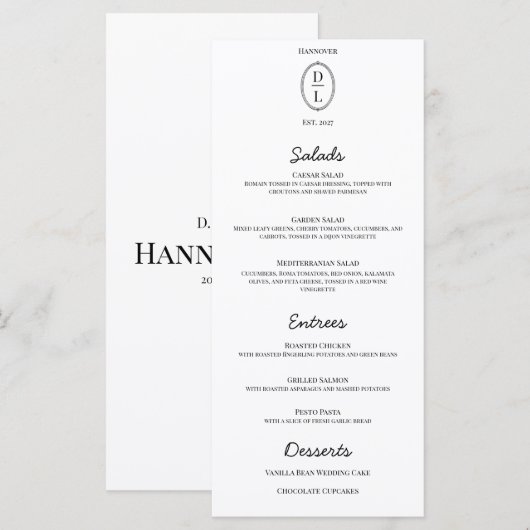 Klassisches Chic Hand Drawn Frame Wedding Menü Menükarte (Vorne/Hinten)