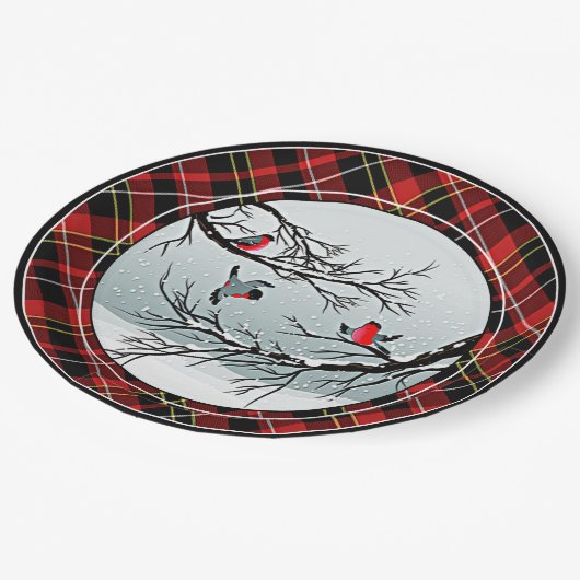 Klassisches Chic Red Black Yellow White Tartan Mus Pappteller (Schrägansicht)