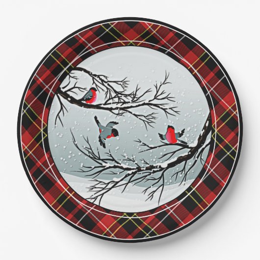 Klassisches Chic Red Black Yellow White Tartan Mus Pappteller (Vorderseite)