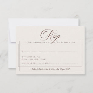Klassisches Choco Braun Elfenbein Kalligrafie Hoch RSVP Karte
