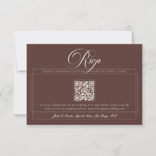 Klassisches Choco Braun Elfenbein Kalligrafie QR H RSVP Karte