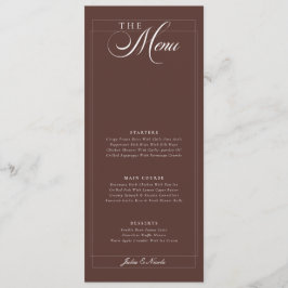 Klassisches Choco-Elfenbein-Kalligrafie-Hochzeitsm Menükarte