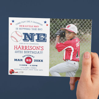 Klassisches Cooles Baseball Kids Foto Geburtstag Einladung