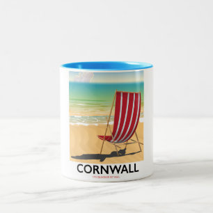 Klassisches Cornwall-Strand-Reiseposter Zweifarbige Tasse