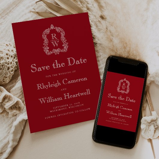 Klassisches Cranberry-Monogram-Wappen Save The Date