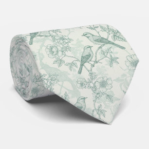 Klassisches Cream Mint Bird Garden Toile-Muster Krawatte