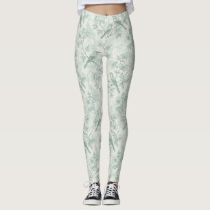 Klassisches Cream Mint Bird Garden Toile-Muster Leggings