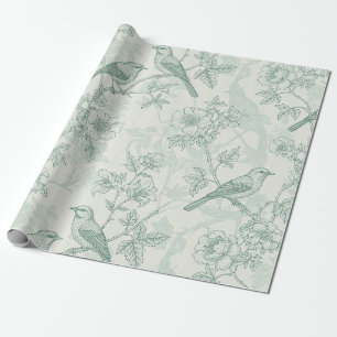 Klassisches Creme-Minz-Vogelgarten-Toile-Muster Geschenkpapier