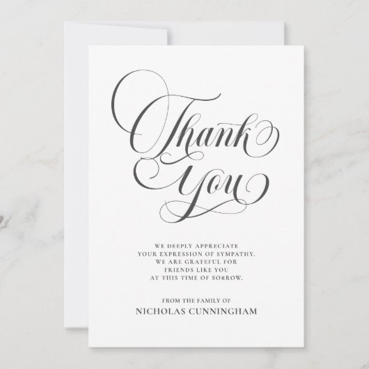 Klassisches Cursive Script Calligraphy Memorial Dankeskarte (Vorderseite)