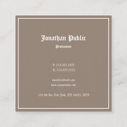 Klassisches Design Trendy Schlicht Luxus Quadratische Visitenkarte (Rückseite)