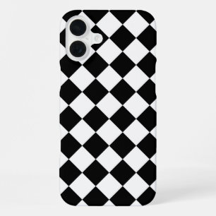 Klassisches Diamant-Schwarz-Weiß-Karo iPhone 16 Plus Hülle