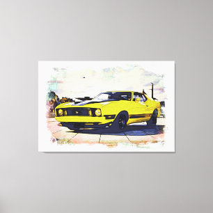 *~* Klassisches digitales Vintage-Gelb-Retro-Auto Leinwanddruck