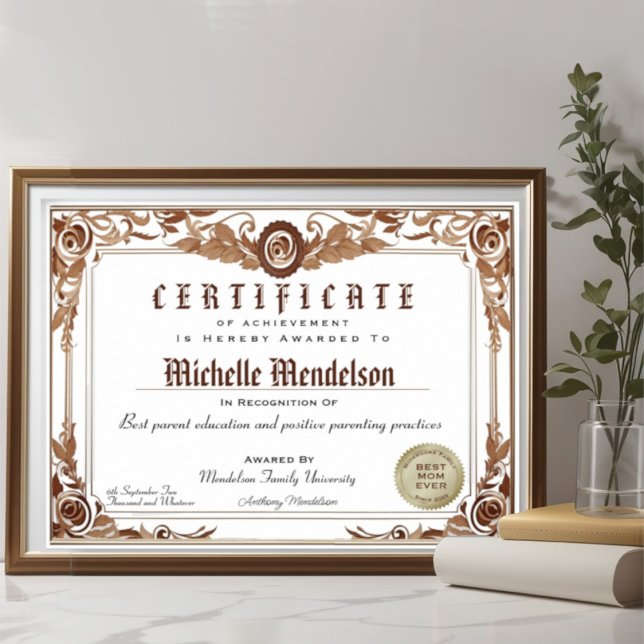 Klassisches Diplom des beruflichen Fakes (Cute and elegant floral frame border certifique diploma.)