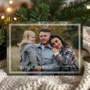 Klassisches Doppel-Border Frohe Weihnachts-Foto Feiertagskarte