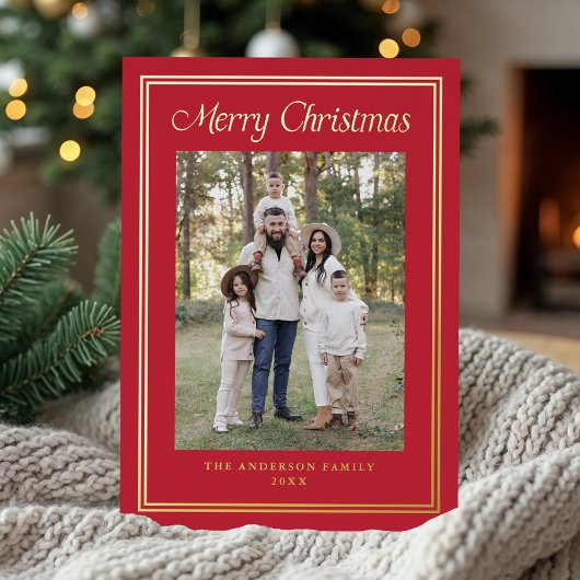 Klassisches Doppelgrenzenrot 2-Foto Folien Feiertagskarte