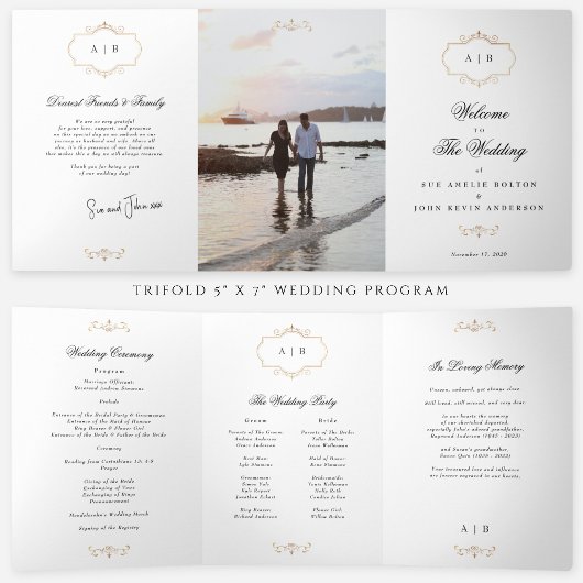 klassisches dreifach-Goldhochzeitprogramm Dreifach Gefaltete Einladung