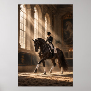 Klassisches Dressurpferd in der großen Reithalle a Poster