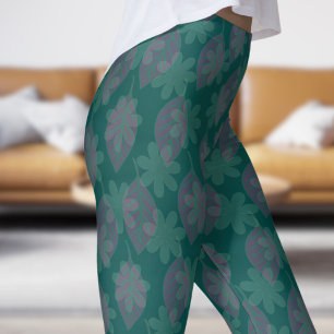 Klassisches Dschungelgrünes Leaf- und Petalmuster Leggings