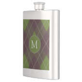 Klassisches dunkelgrünes Argyle-Muster-Monogramm Flachmann (Links)