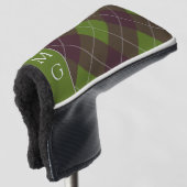 Klassisches dunkelgrünes Argyle-Muster-Monogramm Golf Headcover (3/4 Vorderseite)