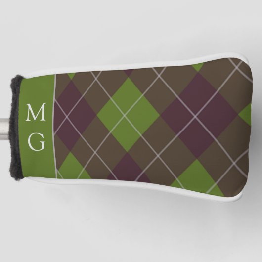 Klassisches dunkelgrünes Argyle-Muster-Monogramm Golf Headcover (Vorderseite)