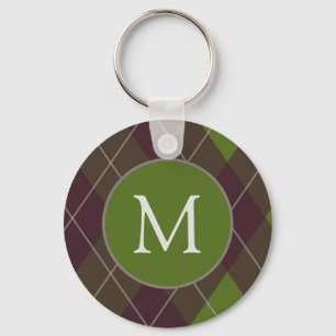 Klassisches dunkelgrünes Argyle-Muster-Monogramm Schlüsselanhänger