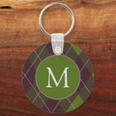 Klassisches dunkelgrünes Argyle-Muster-Monogramm Schlüsselanhänger (Rückseite)