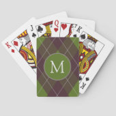 Klassisches dunkelgrünes Argyle-Muster-Monogramm Spielkarten (Rückseite)