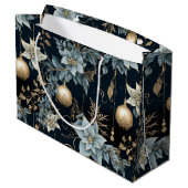 Klassisches dunkles Blau- und Golddekorationsmuste Große Geschenktüte (Rückseite Schrägansicht)